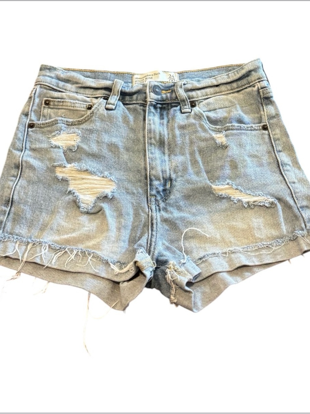 Abercrombie & Fitch Light Wash Distressed High Rise Denim Shorts 00R/24